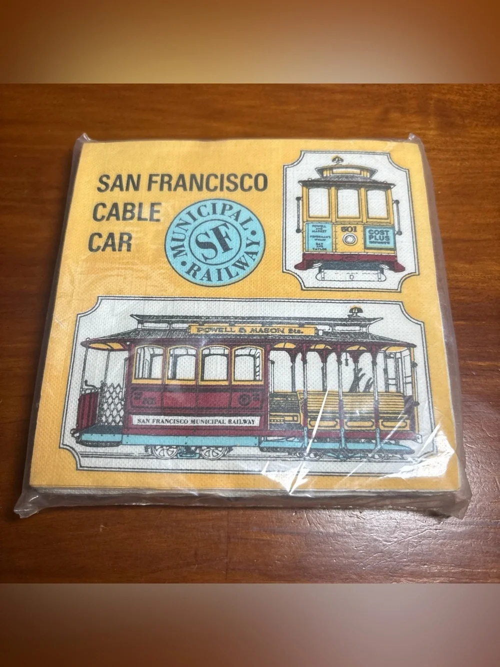 Vintage 1960s San Francisco Cable Car Municipal Railway Cocktail Napkins 24